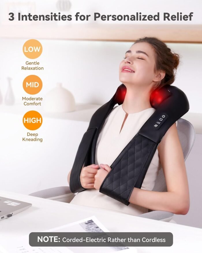 Shiatsu Neck and Back Massager, Neck Massager with Heat for Pain Relief Deep Tissue 4D Kneading Shoulder Massager Pillow for Whole Body Relaxation, Gifts for Mom Dad Women Men, Not Cordless - Image 7