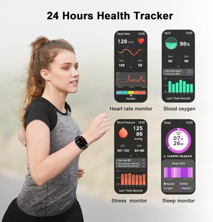 Smart Watch Full Touch Smart Watches for Android iOS Phones Compatible (Answer/Make Call) Smart Fitness Tracker Watch for Women Man Waterproof Smartwatch with Sleep/Heart Rate/sports/Step (Black) - Image 6