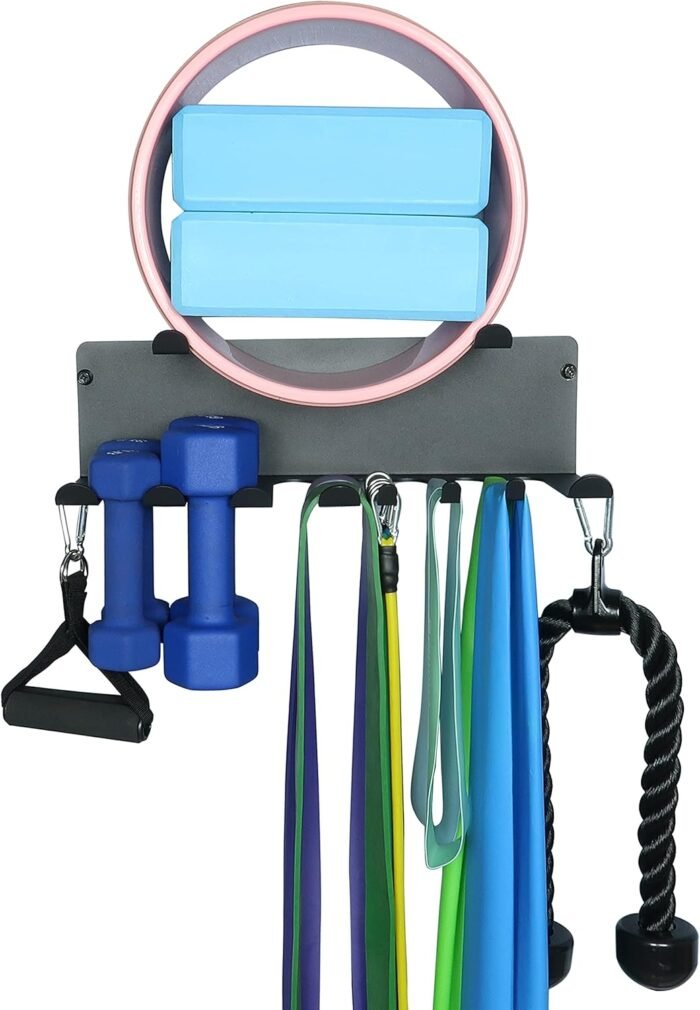 Multi-Purpose Gym Storage Rack Resistance Bands Holder Home Gym Accessories Storage Fitness Bands Rack Heavy Duty Hooks for Resistance Bands, Straps, Jump Ropes, Foam Rollers, Chains - Image 5