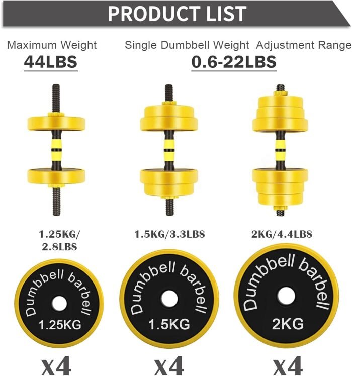 VIVITORY Dumbbell Sets Adjustable Weights, 44 to 66 Lbs, Free Weights Dumbbells Set with Connector, Neoprene Coating Adjustable Dumbbell Set, Dumbbells Weights Set for Home Gym, Cast Iron, Matte Finish - Image 4