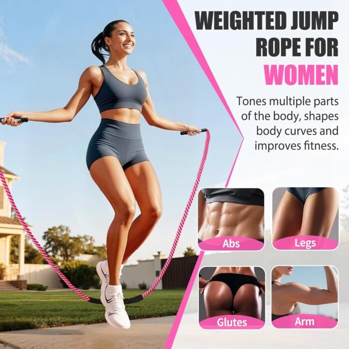 Jump Rope, Weighted Jump Rope for Women, Adult Skipping Rope for Fitness, Home Gym Workout Equipment, Heavy jumprope for Improve Strength, Weight Loss, Shaping Body, Boxing Training - Image 3