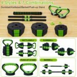 Adjustable Dumbbell Set, 4 in 1 Adjustable Kettlebell Set,44lbs/66lbs/88lbs Weight Set Used as Kettlebells, Barbell, Push up Stand for Home Gym,Green and Black,Octagon Head - Image 4