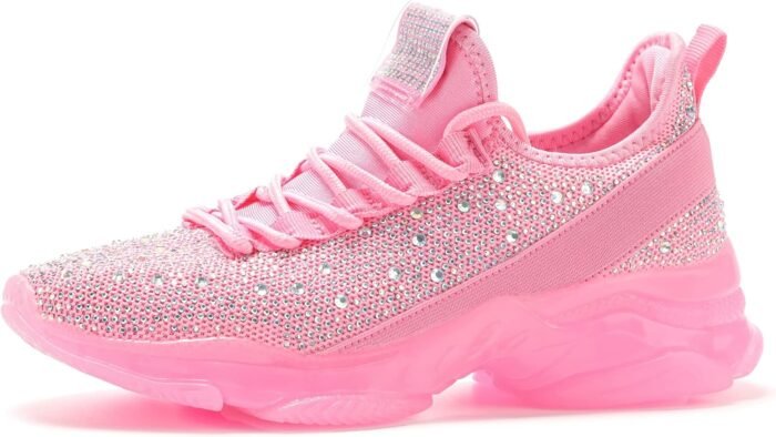 BELOS Women's Rhinestone Mesh Slip On Walking Shoes Fashion Breathable Spakle Glitter Sneaker - Image 2