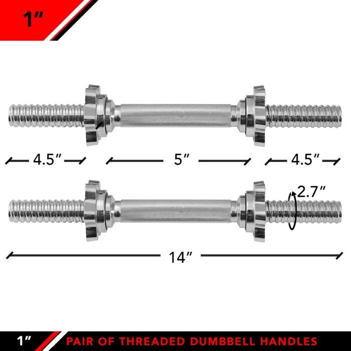 JFIT Threaded Dumbbell Handles, Set of 2, with Star Collars, Fits 1” Standard Plates - Image 3