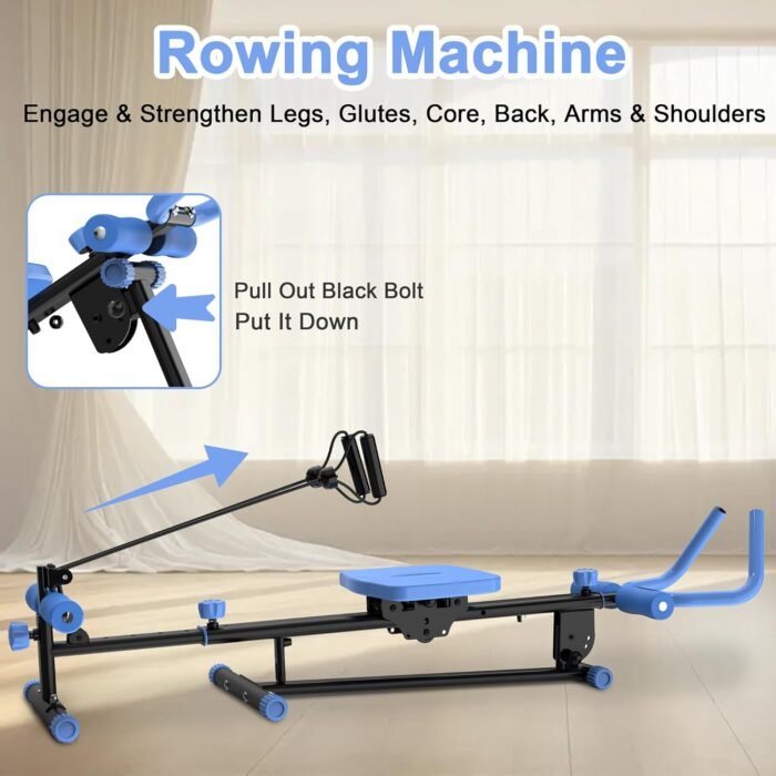 4-in-1 Exercise Equipment Rowing Machine Leg Press Machine Ab Glider Machine Roman Chair Fitness Equipment for Ab Workout Core Strength Training - Image 4