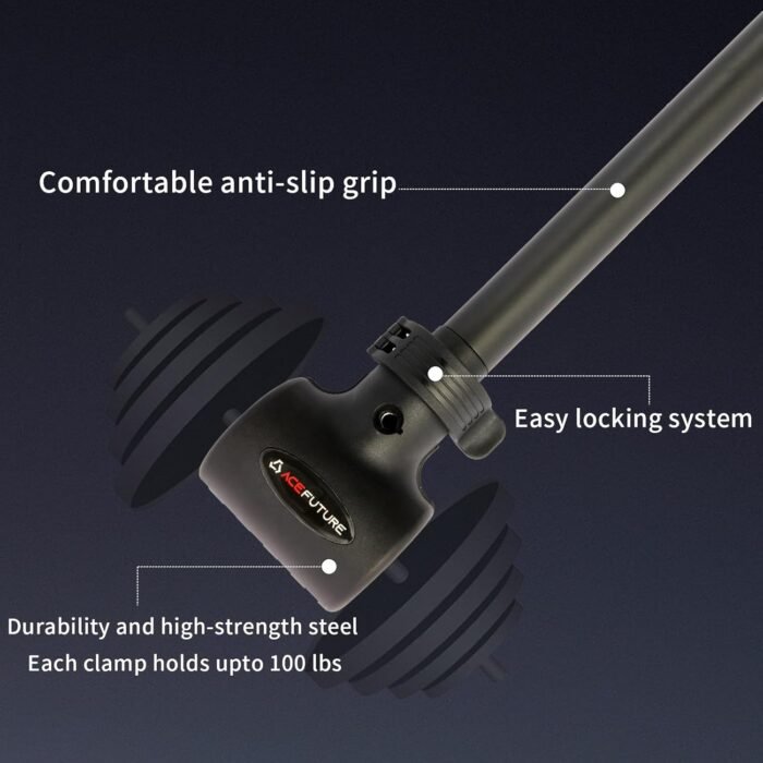 3 in 1 Dumbbell Converter Bar Set - Convert Dumbbells to Barbell & Kettlebell for Home Gym, Multi-Functional Strength Training Bar with Secure Clamps, Space-Saving Weight Lifting System (Black) - Image 7