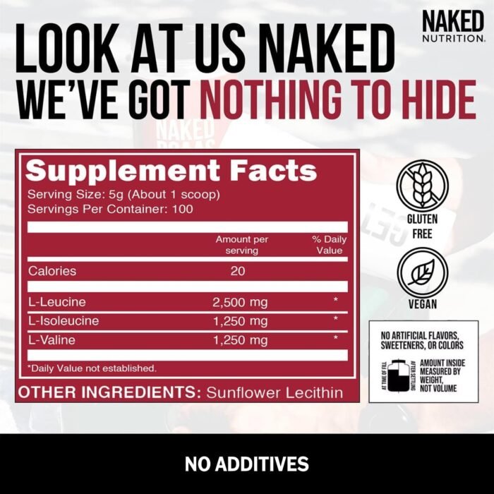 NAKED BCAAs Amino Acids Powder, Only 1 Ingredient, Pure 2:1:1 Formula, Vegan Unflavored Branched Chain Amino Acids, Instantized All Natural BCAA Supplement - 500 Grams, 100 Servings - Image 4