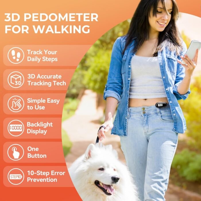 3D Pedometer for Walking, Simple Walking Step Counter with Removable Clip and Strap, USB Rechargeable Step Tracker with Backlight, Accurate Step Counter for Men Women Kids Seniors - Image 3