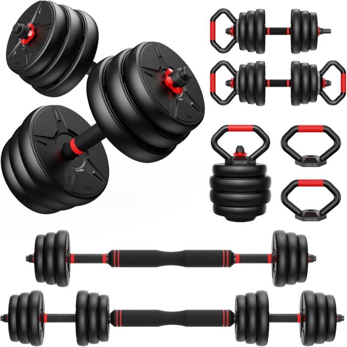 Adjustable Dumbbell Set, 55/70lbs Free Weights with Upgraded Nut, 4 in 1 Weight Set Used as Kettlebells, Barbell, Push Up Stand, Fitness Exercise for Home Gym Suitable for Men/Women - Image 2