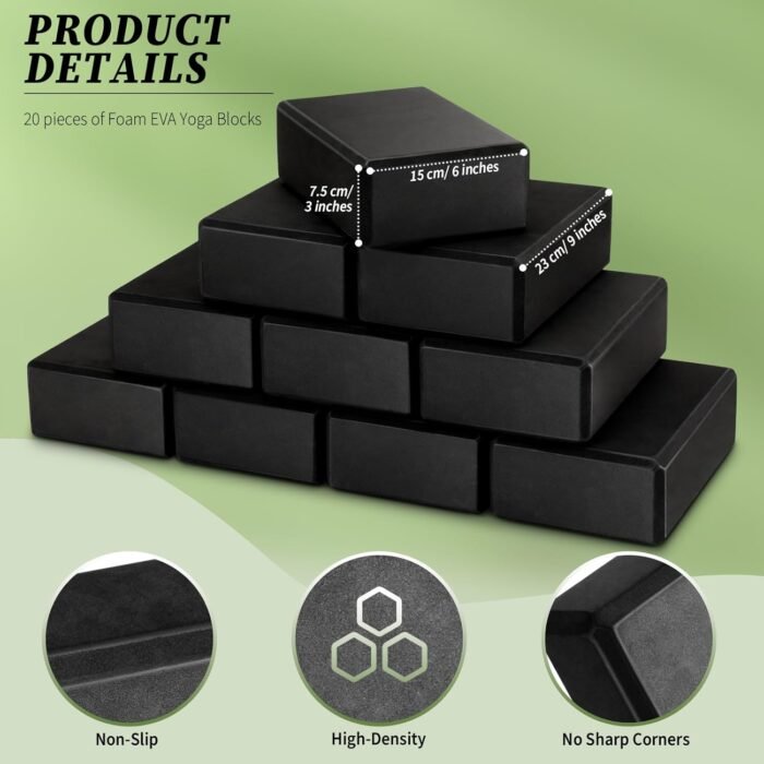 20 Pcs Foam EVA Yoga Blocks Lightweight Non-Slip Supportive Foam Blocks Yoga Prop Accessories for Pilates, Stretching and Meditation, Men and Women Yogi (Black) - Image 5