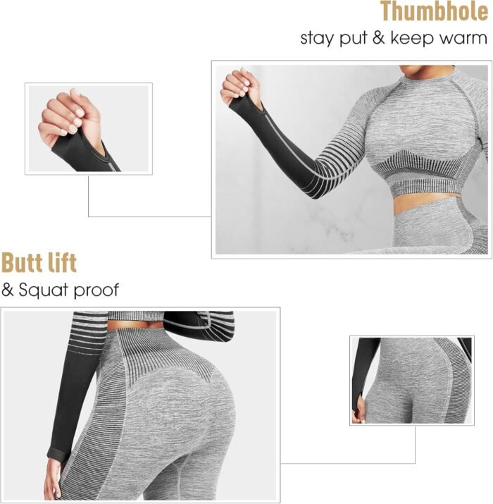 JOYMODE Workout Sets for Women 2 Piece High Waist Seamless Leggings and Crop Top Yoga Outfit - Image 5
