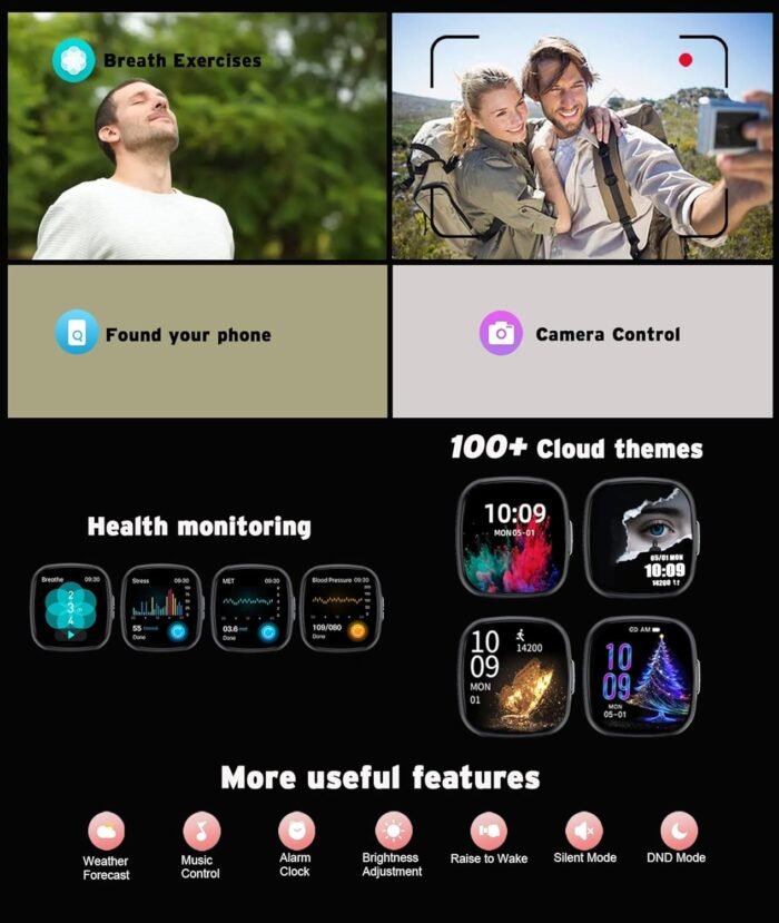 Advanced Health & Fitness Smartwatch,1.72'' HD Touchscreen,Men's Women's Smartwatch,100+ Exercise Modes,24/7 Heart Rate,Blood Oxygen,Stress,Sleep Tracking,Waterproof Fitness Tracker (Black) - Image 10