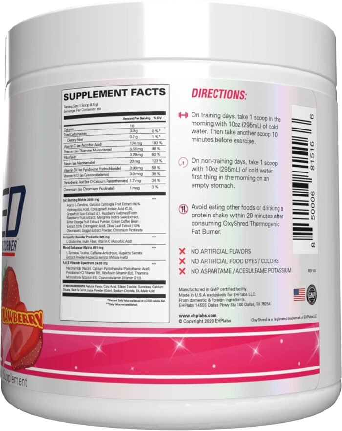 EHP Labs OxyShred Pre Workout Powder - Preworkout Powder with L Glutamine & Acetyl L Carnitine, Energy Boost Drink - Cosmic Blast, 60 Servings - Image 10