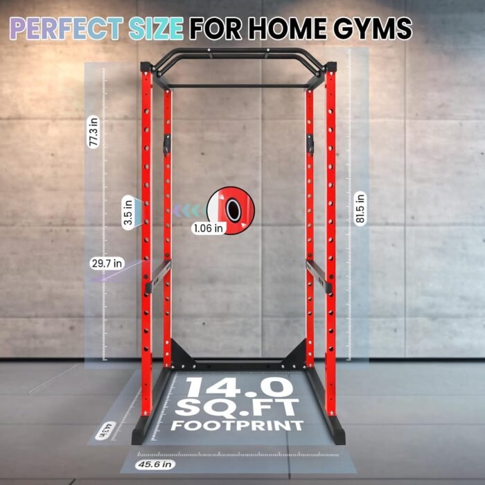Multi-Function Squat Rack Power Cage for Home Gym, 1200 Lbs Weight Capacity Workout Cage, Strength Training Power Cages with 14 Height Adjustments, Protection Arms and J-Hooks - Image 8