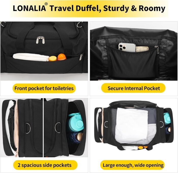 Gym Bag Sport Duffle Bag for Men - 21 in Weekender Travel Bag with Trolley Sleeve (Black) - Image 3
