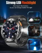 Military Smart Watches for Men with Bluetooth Call, 1.43" AMOLED Waterproof Smartwatch with Flashlight, 111 Sport Modes, 530mAh Heart Rate/SpO2/Sleep Monitor Fitness Tracker for Android iOS - Image 5
