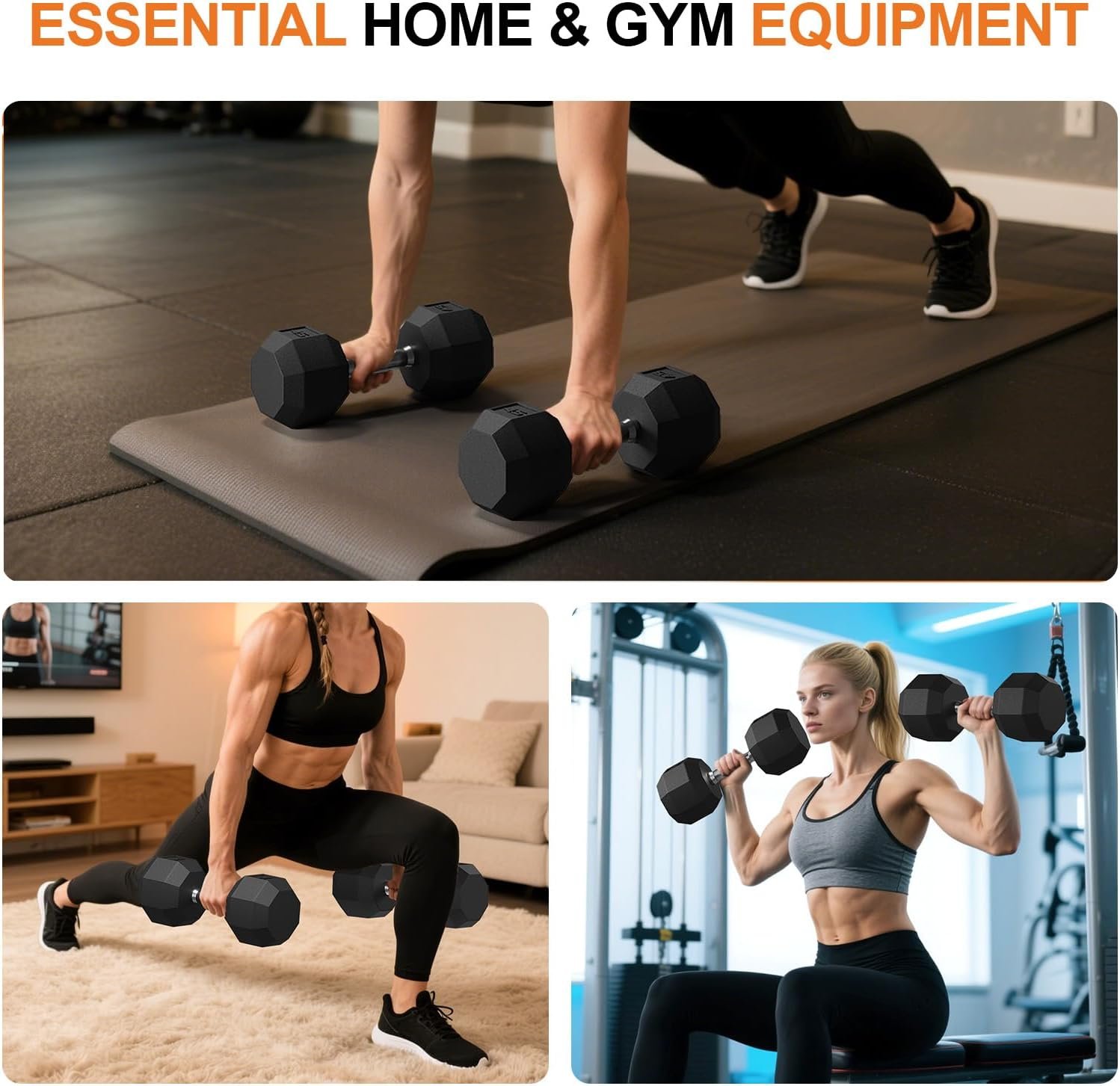 Rubber Coated Hex Dumbbell Weight Set, Multiple Sizes Exercise & Fitness Dumbbells,100LB Set,110LB Set,200LB,350LB,450LB,550LB, 35-50Lbs Pairs for Muscle Toning, Strength Building & Full Body Workout - Image 8