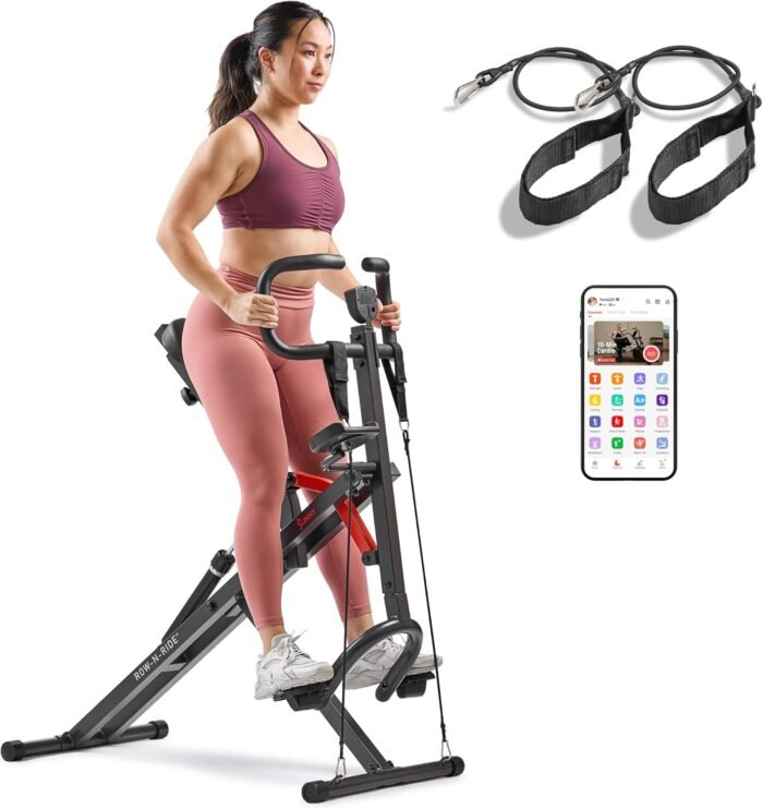 Sunny Health & Fitness Row-N-Ride PRO, Full Body Combo Squat Machine w/Optional Resistance Band, Easy Setup Ab Workout Exercise Equipment for Home, Whole Body Cardio, Optional SunnyFit App Connection - Image 2
