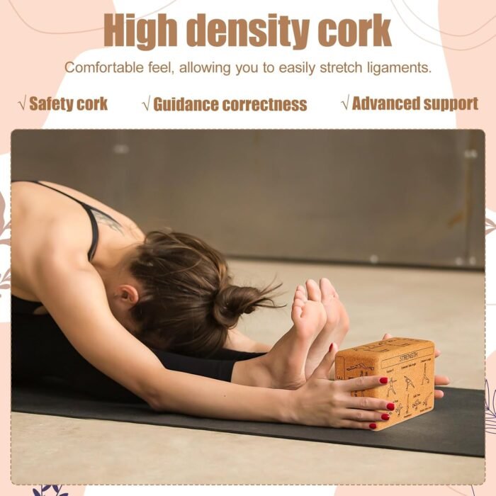 Cork Yoga Blocks 2 Pack Yoga Poses Teaching Cork Blocks, Suitable Poses for Beginners and Experts High Density Block with Non Slip Surface for Better Support, Balance Comfort (Beige) - Image 4