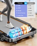 Foldable Treadmill with 8% Incline, Upgrade 3.5HP Low Noise Walking Pad Treadmill with Handle Bar, Trisomy 4 in 1 Portable Under Desk Treadmills for Home/Office, 330 Lbs Capacity, APP & Remote Control - Image 4
