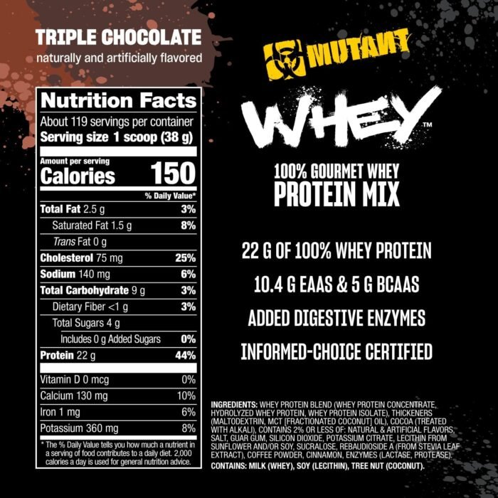 Mutant Whey – 100% Whey Protein Powder Shake, Gourmet Taste, 22g of Protein, Fast Absorbing, Easy Digesting, 5lbs - Triple Chocolate - Image 6