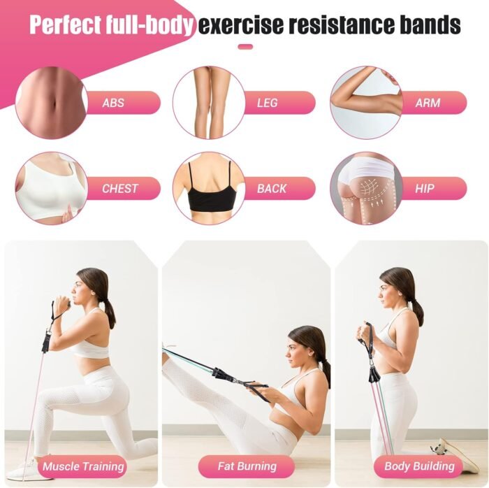 Resistance Bands with Handles for Women, 5 Level Exercise Bands Workout Bands for Physical Therapy, Yoga, Pilates, Door Anchor, Storage Pouch - Image 6