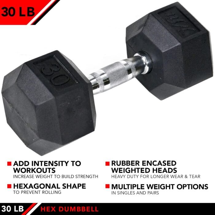 JFIT Rubber Hex Dumbbells - 8 Size Options - Hex Shaped Heads Prevent Rolling and Injury - Ergonomic Hand Weights for Exercise, Muscle, Strength and Weight Training - Image 3