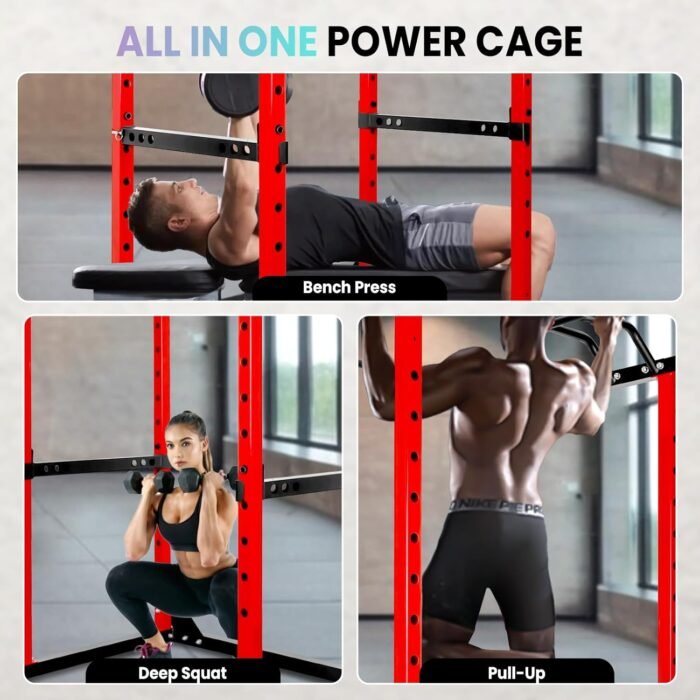 Multi-Function Squat Rack Power Cage for Home Gym, 1200 Lbs Weight Capacity Workout Cage, Strength Training Power Cages with 14 Height Adjustments, Protection Arms and J-Hooks - Image 3