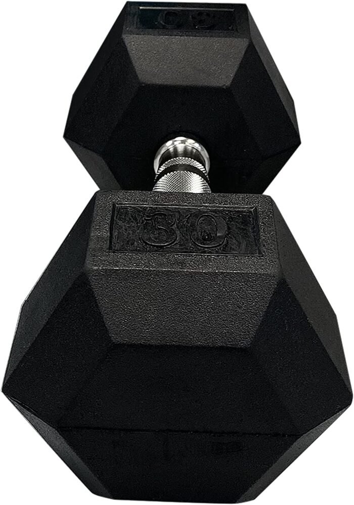 GYMENIST Single Hex Rubber Dumbbell with Metal Handles Exercise Heavy Dumbbell Workout Weights Sold As Singles (25-LB Pair), Black - Image 2