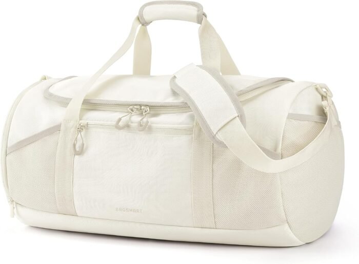 BAGSMART Gym Bag for Men & Women, Lightweight Duffel with Shoe Compartment, Weekender Bags with Wet Pocket, Workout Overnight Carry on for Travel, Beige - Image 2