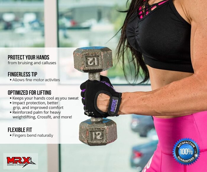 MRX Ladies Weight Lifting Gloves Women Fitness Training Exercise Glove Anti Slip Padded Shock-Absorbing Extra Grip Crossfit Multi Colors - Image 6