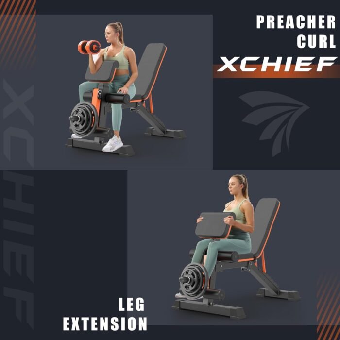 Adjustable Weight Bench - 1000LBS Heavy Duty Foldable Workout Bench Press with Leg Extension and Preacher Pad, Flat/Incline/Decline, Sit Up Bench for Full Body Strength Training at Home Gym - Image 6