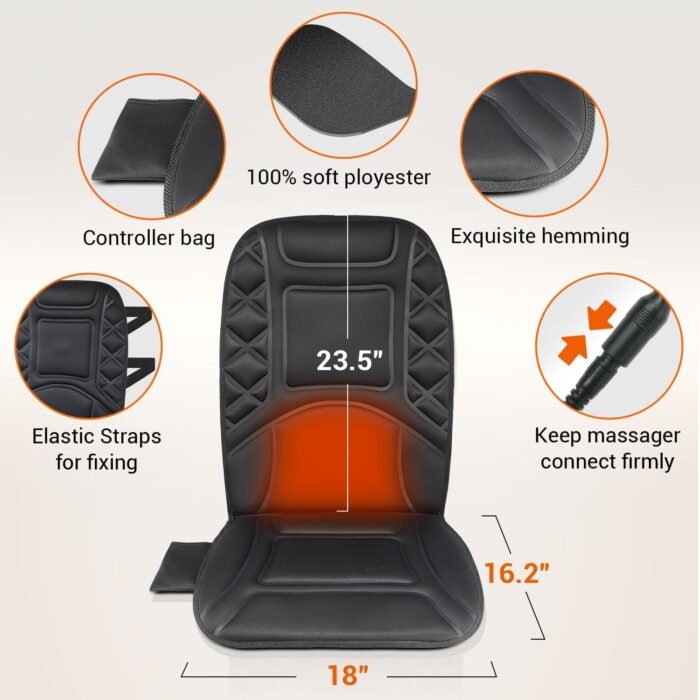 Back Massager with Heat,Heated Seat Cover Cushion with 5 Vibrating Massage Nodes & 2 Heat Levels Massage Chair Pad for Pain Relief Home Office Use - Image 5