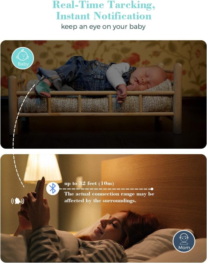 Babytone Baby Sleep Sock Monitor, Tracking Heart Rate and Movement for Infant, Wearable Foot Monitor Smart Sock with Bluetooth and APP, for 0-36 Months Newborn - Image 4
