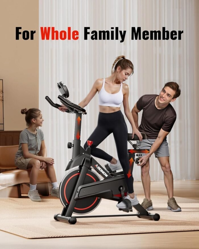 Exercise Bike, Low Noise Stationary Bikes for Home, Adjustable Brake Pad Indoor Cycling Bike, 300lbs Capacity Compact Workout Bike with Tablet Mount & Comfortable Padded Seat - Image 7
