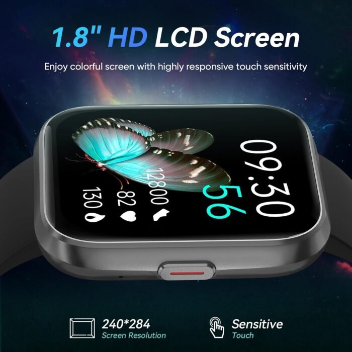 Smart Watches for Men Android & iPhone, 1.8" Alexa Built-in Smartwatches Fitness Tracker Watch with Bluetooth Calls, IP68 Waterproof, Heart Rate/Sleep/SpO2 Monitor, 110 Sport Modes - Black - Image 8