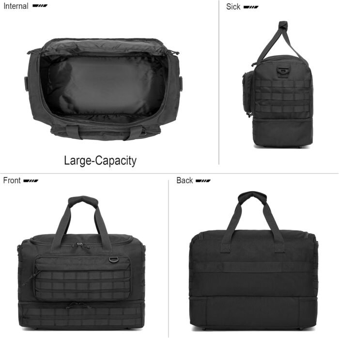 Travel Bag for Men,Military Tactical Gym Duffle Bag with Shoe Compartment Tactical Duffle Bags for Travel Carry on Bag Weekender Overnight Sport Duffel Range Bag for Workout-Black - Image 8