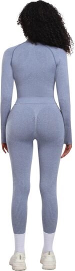 OLCHEE Womens Workout Sets 2 Piece Seamless Yoga Outfits Long Sleeve Zipper Jacket High Waist Leggings Butt Lifting Gym Set - Image 3