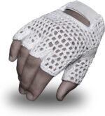 MESH Leather Fingerless Weight Lifting Exercise Gym Wheelchair Gloves White W 1061 - Image 3