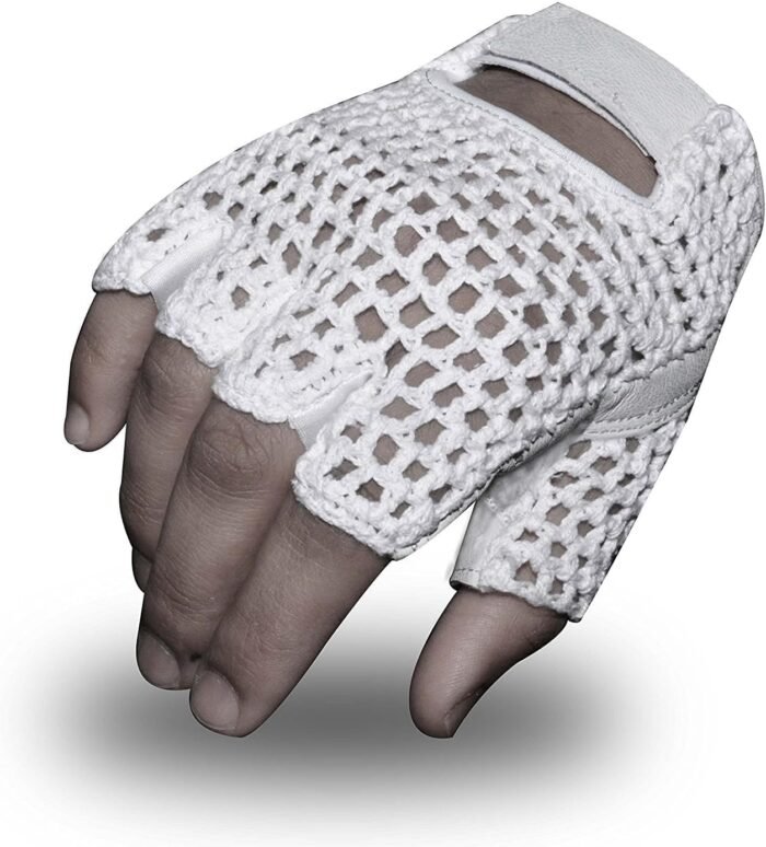 MESH Leather Fingerless Weight Lifting Exercise Gym Wheelchair Gloves White W 1061 - Image 3
