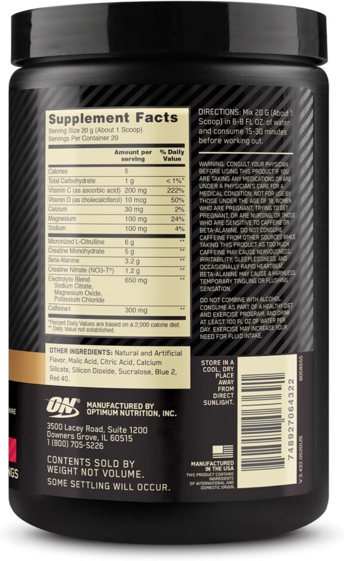 Optimum Nutrition Gold Standard Pre Workout Advanced, with Creatine, Beta-Alanine, Micronized L-Citrulline and Caffeine for Energy, Keto Friendly, Berry Blast, 20 Servings - Image 9