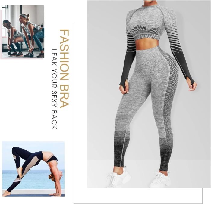 JOYMODE Workout Sets for Women 2 Piece High Waist Seamless Leggings and Crop Top Yoga Outfit - Image 7