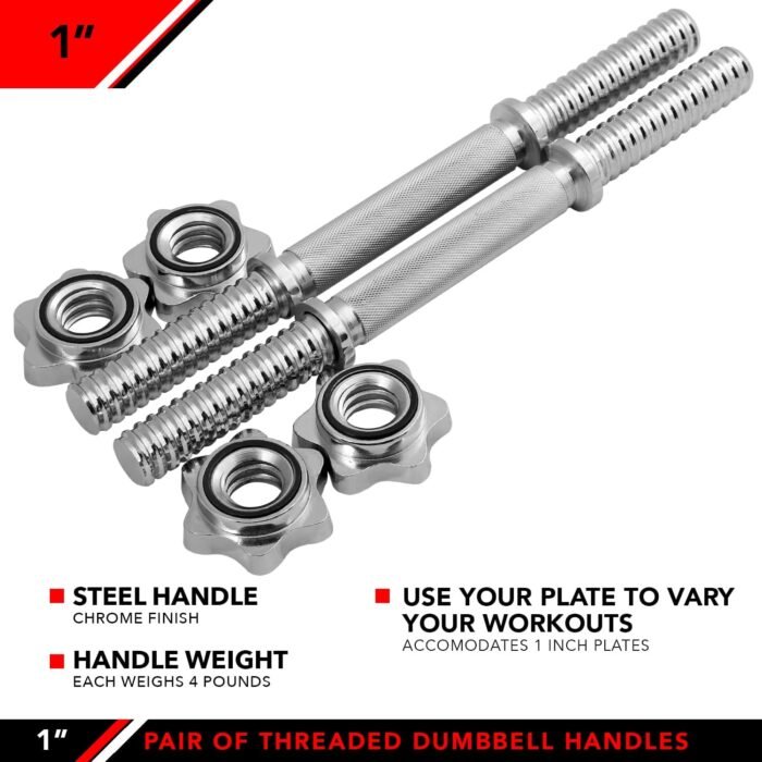 JFIT Threaded Dumbbell Handles, Set of 2, with Star Collars, Fits 1” Standard Plates - Image 5