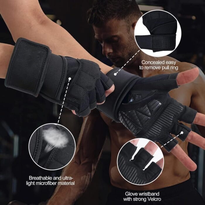 Workout Gloves for Men and Women Gym Weight Lifting Padded Gloves with Wrist Wrap Support, Full Palm Protection & Silicone Grip, Cross Training, Fitness, Pull-up - Image 3