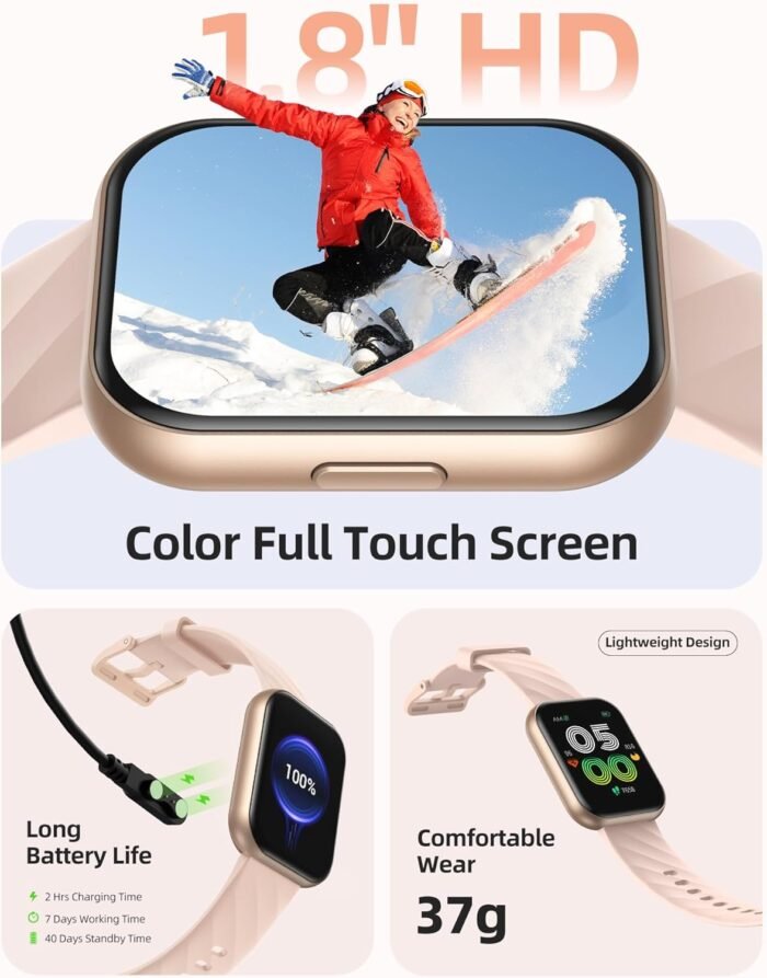 Parsonver Smart Watch, 5ATM Waterproof Swimming Watch, Fitness Activity Tracker with 110+ Sports Modes, Heart Rate/Sleep/SpO2/Calories Monitor, Pedometer, Fitness Watch for Android & iPhone, Rose Gold - Image 8