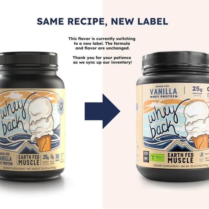 Earth Fed Muscle Whey Back Truly Grass Fed Whey - No Fillers, Flow Agents, or Synthetic Blends, Soy Free, Non GMO and Hormone Free (2 Pound, Vanilla) - Image 6