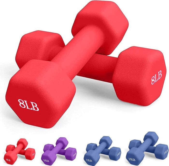 Neoprene Dumbbell Barbell Hand Weights 3/5/8/10 Pound for Warm Up&Women, Set of 2 (8LB X 2PCS), free size - Image 2