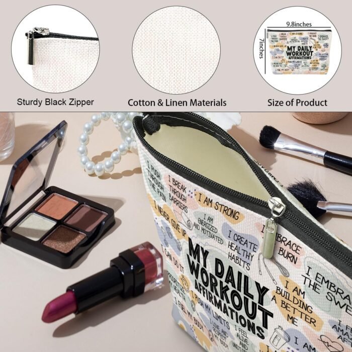 Daily Affirmations for Women Makeup Bag Workout Gifts for Women Encouragement Inspirational Mental Health Gifts for Female Friend Coworker Birthday Friendship Mothers Day Nurse Day Travel Toiletry Bag - Image 6