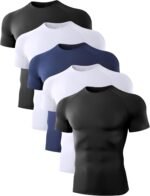 5 Pack Men’s Compression Shirts Short Sleeve Cool Dry Sports Athletic Workout Base Layer Undershirt T-Shirt Tops - Image 2