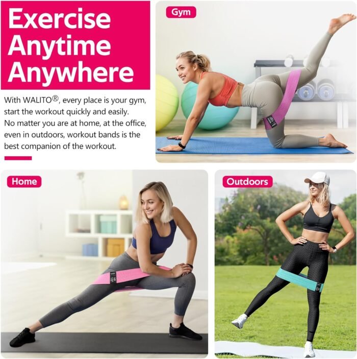 WALITO Resistance Bands for Working Out, Fabric Exercise Bands for Legs and Butt, Workout Bands for Women and Men, Booty Band for Yoga Starter Set, Pilates, Rehab, Fitness and Home Workout - Image 6